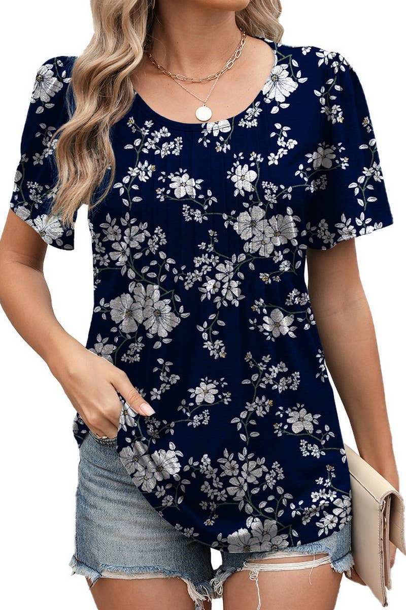 CWTTS1338_SUMMER ROUND NECK LOOSE PRINTED T-SHIRT