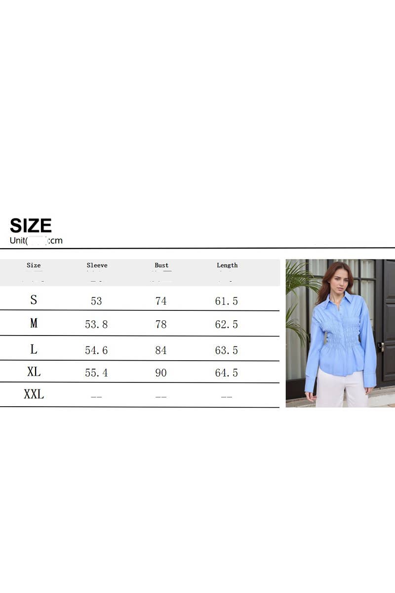 CWTBLL4080_LAPEL PLEATED WAIST LONG SLEEVE SHIRT