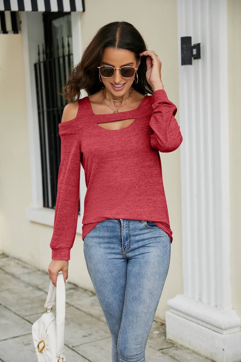 CWTBLL2854_OFF-THE-SHOULDER CUT-OUT LONG-SLEEVED TOP