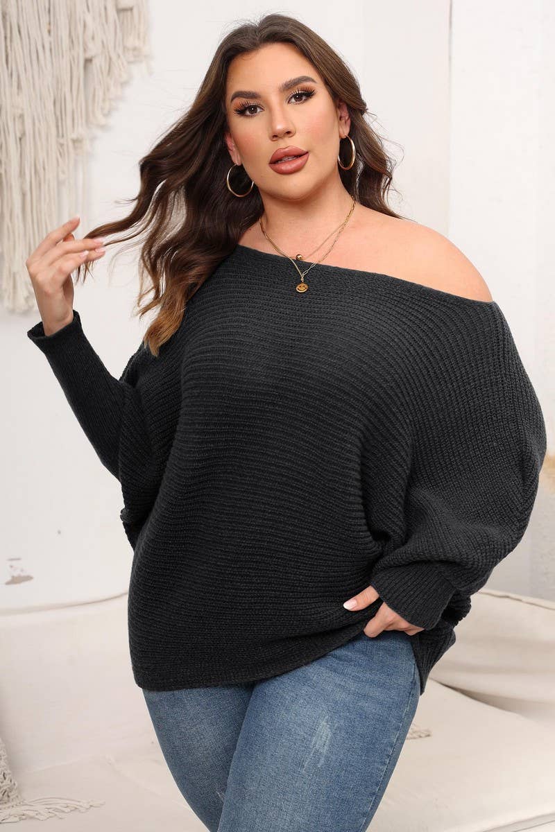 CWOSWL1589_PLUS Size Round Neck Long Sleeve Sweater