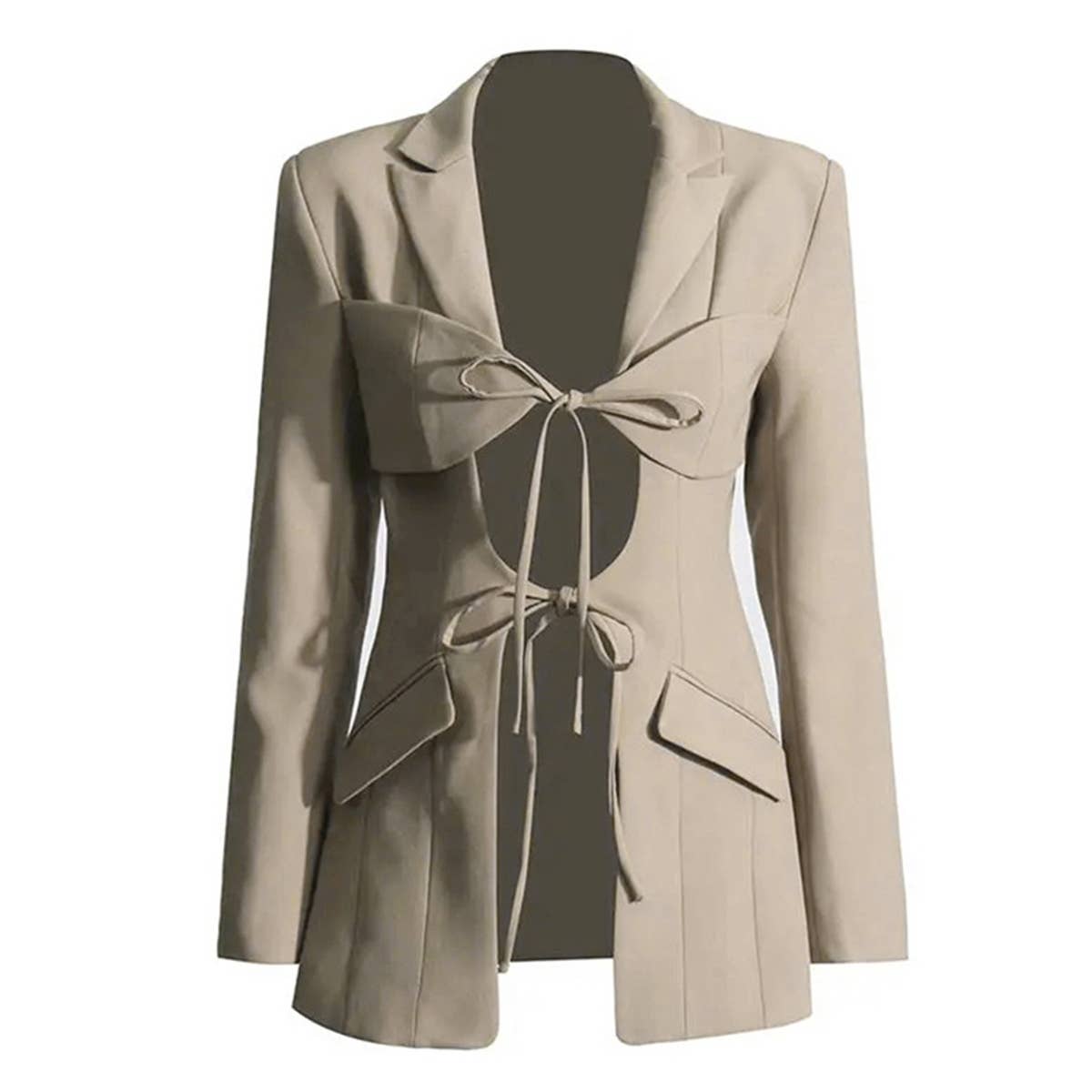Sexy V-Neck Lace-Up Waist Blazer with Asymmetry