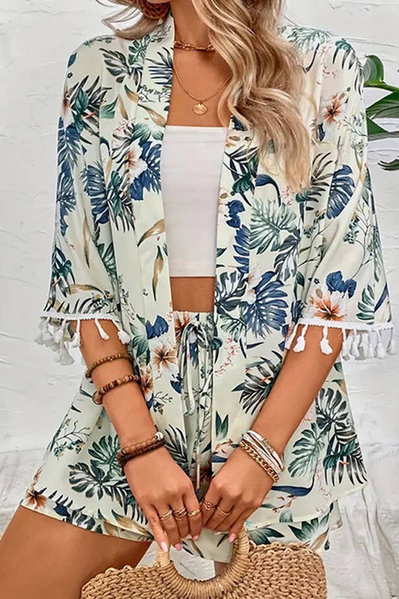 CWSS1124_LOOSE BEACH PRINTED TASSEL SHORT TWO-PIECE