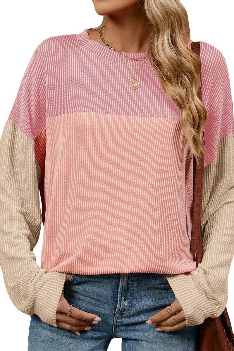 CWTBLL3661_ROUND NECK VERTICAL STRIPE LOOSE T-SHIRT