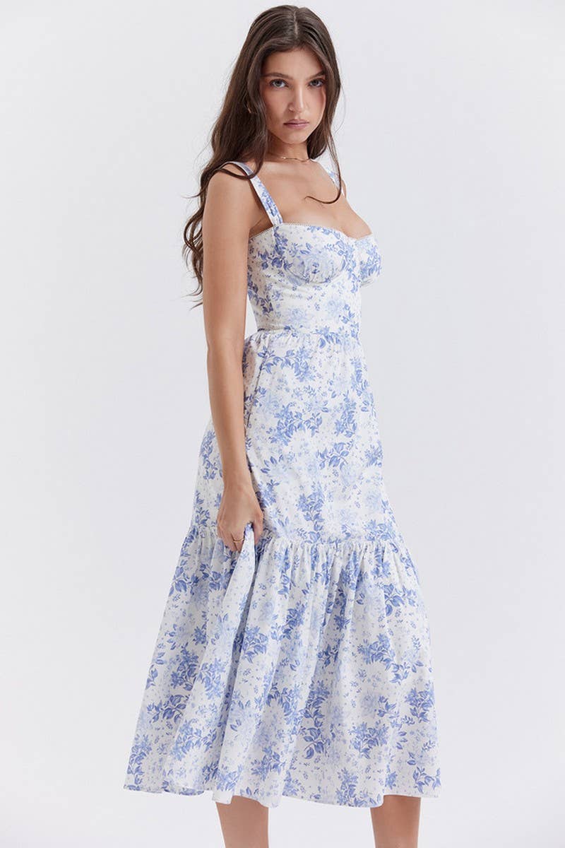 CWDMD5623_OFF-SHOULDER PLEATED LACE FLORAL DRESS