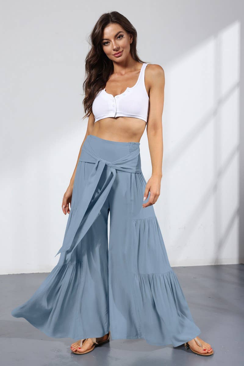CWBLP2065_TEMPERAMENT ELASTIC WAIST PLEATED WIDE-LEG PANTS