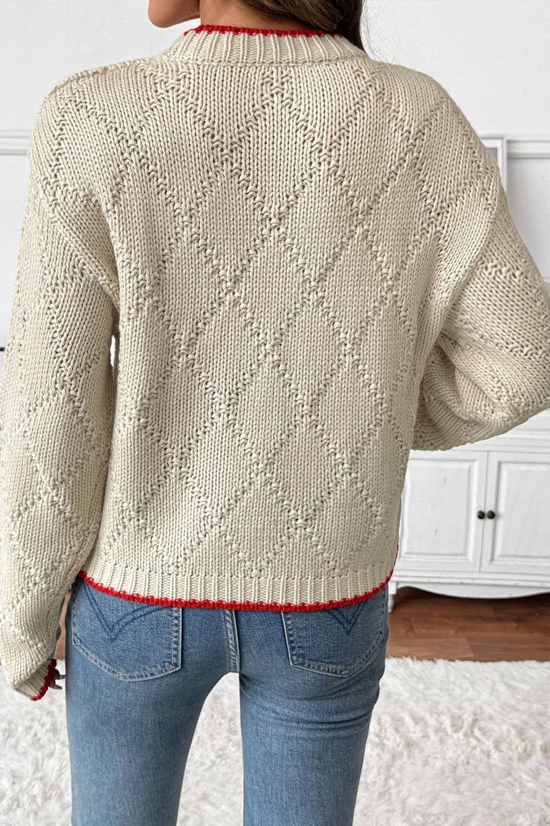 CWOSWL07131_CONTRAST-TRIMMED FISH PATTERN PULLOVER SWEATER