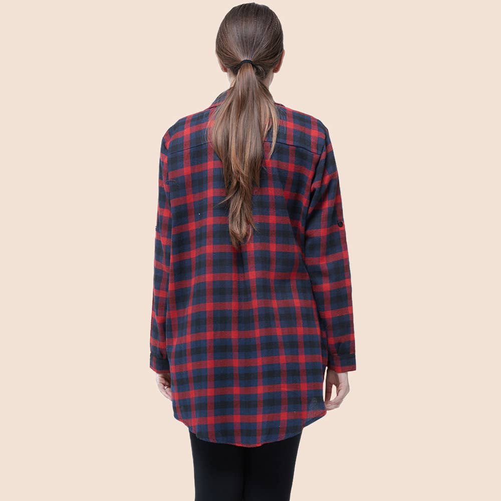 Casual checked long-sleeved shirt