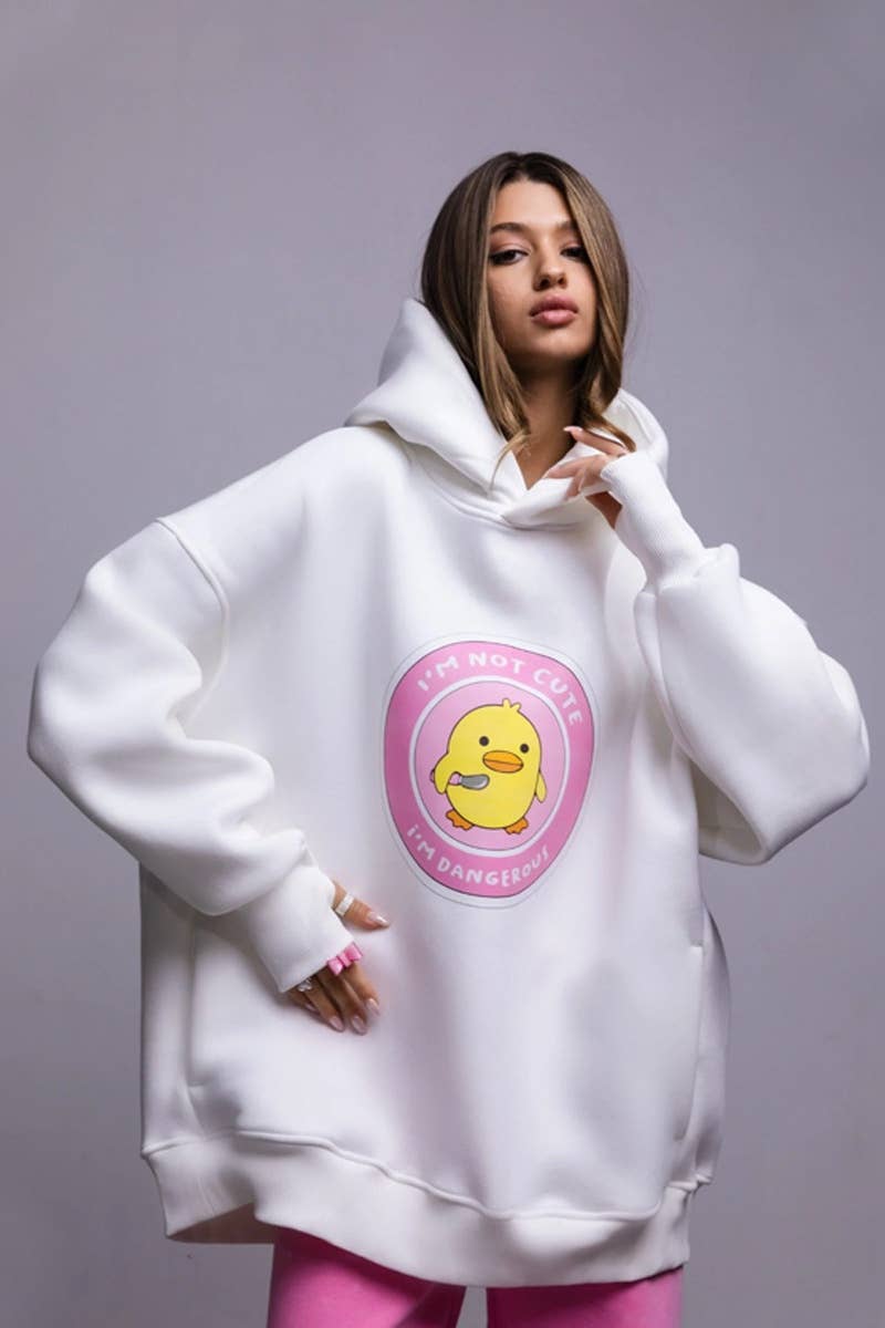 CWOHOL0660_CASUAL DUCK PRINT HOODED LONG-SLEEVED HOODIE