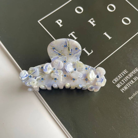Vintage Rhinestone Acetate Floral Claw Hair Clip_CWAHA1346