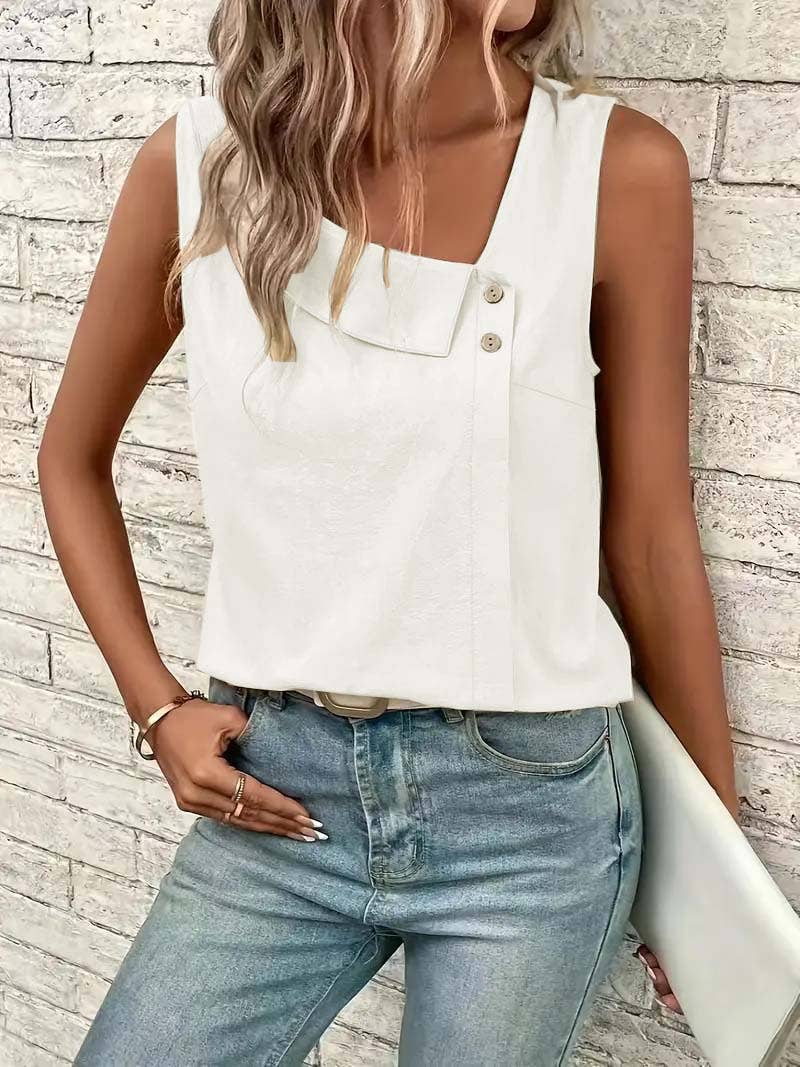 Casual slanted neck sleeveless pullover T-shirt