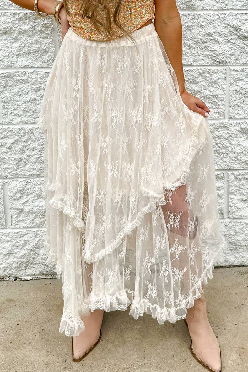 Design sense irregular elegant lace layered skirt