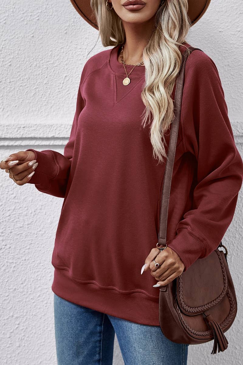 CWTBLL2617_FALL CREW NECK POCKET LONG SLEEVE TOP