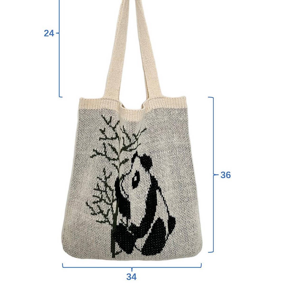 CWAB4581_PANDA PATTERN KNITTED HOLLOW WOVEN SHOULDER BAG