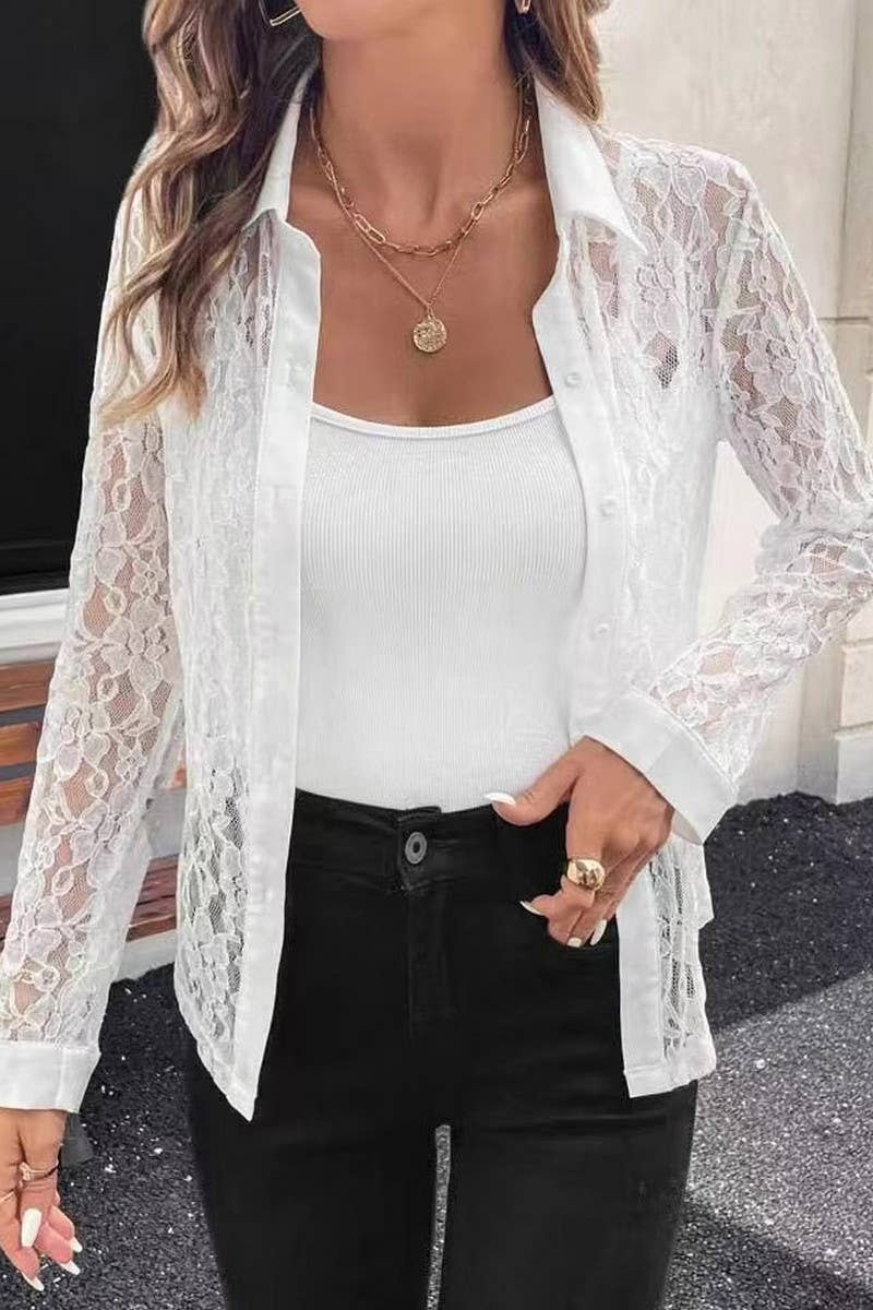CWTBLL3866_LACE LADIES LONG SLEEVE LAPEL SHIRT