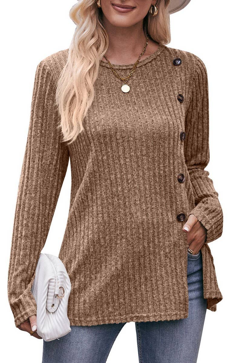 CWTTL1640_Round neck Long Sleeve Pullover Top