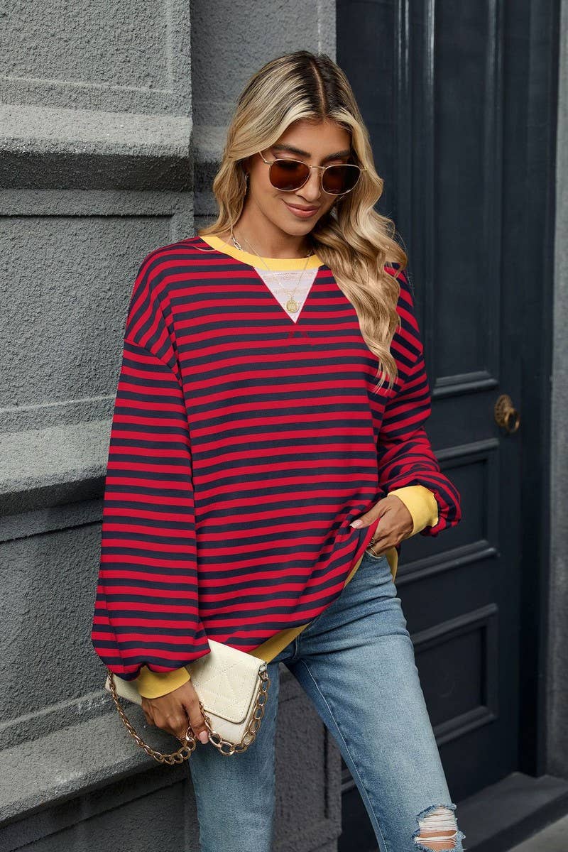 CWTBLL2359_CONTRAST COLOR STRIPED CREW NECK SWEATSHIRT