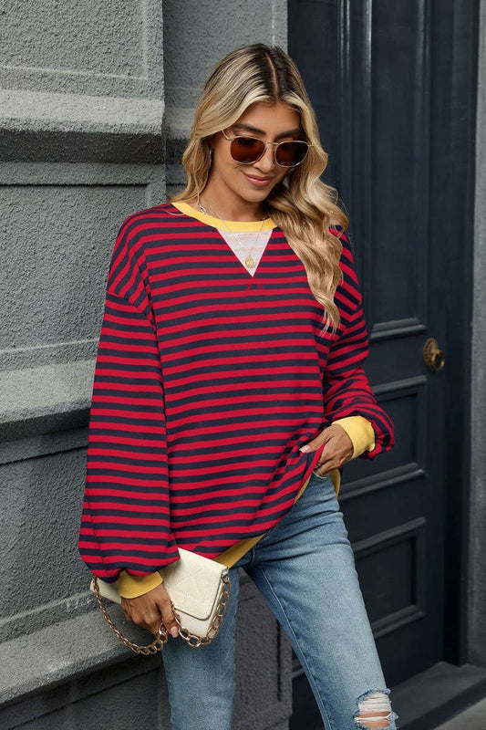 CWTBLL2359_CONTRAST COLOR STRIPED CREW NECK SWEATSHIRT