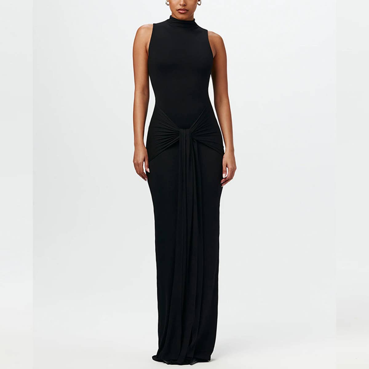 Crew neck sleeveless lace-up slim-fit dress