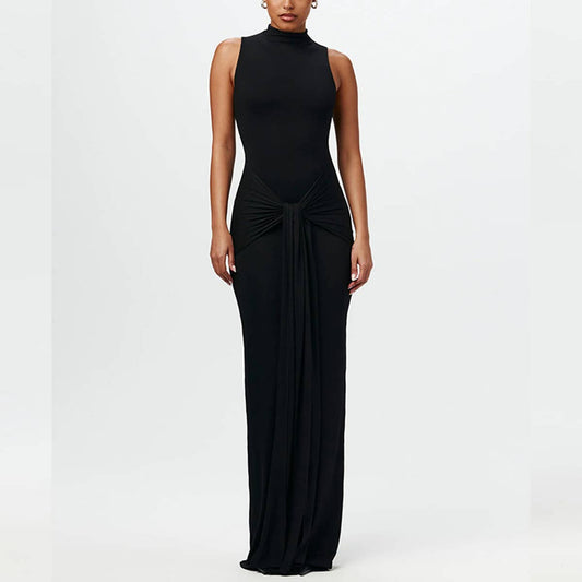 Crew neck sleeveless lace-up slim-fit dress