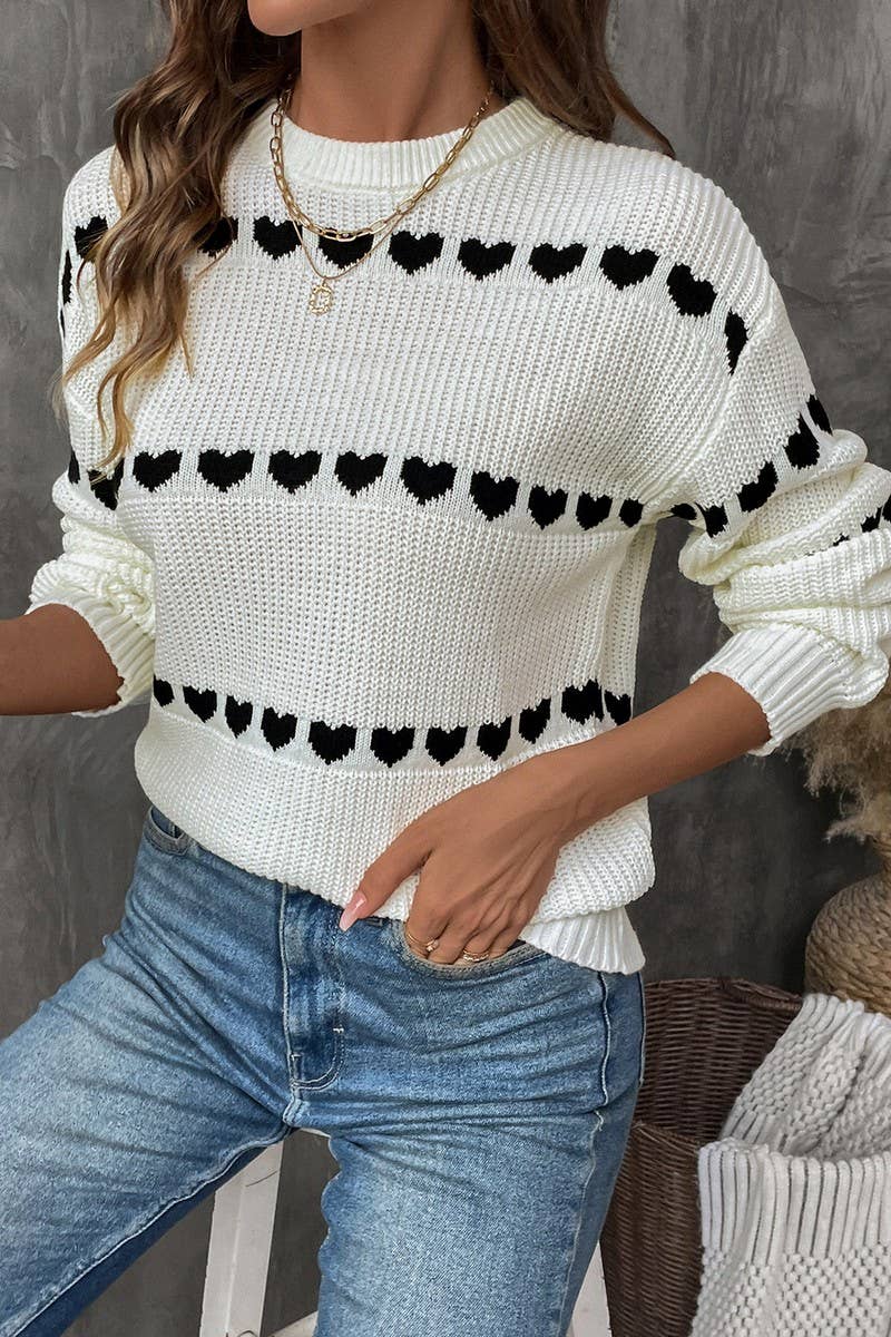 CWOSWL3711_WHITE LONG-SLEEVED PULLOVER HEART KNITTED SWEATER