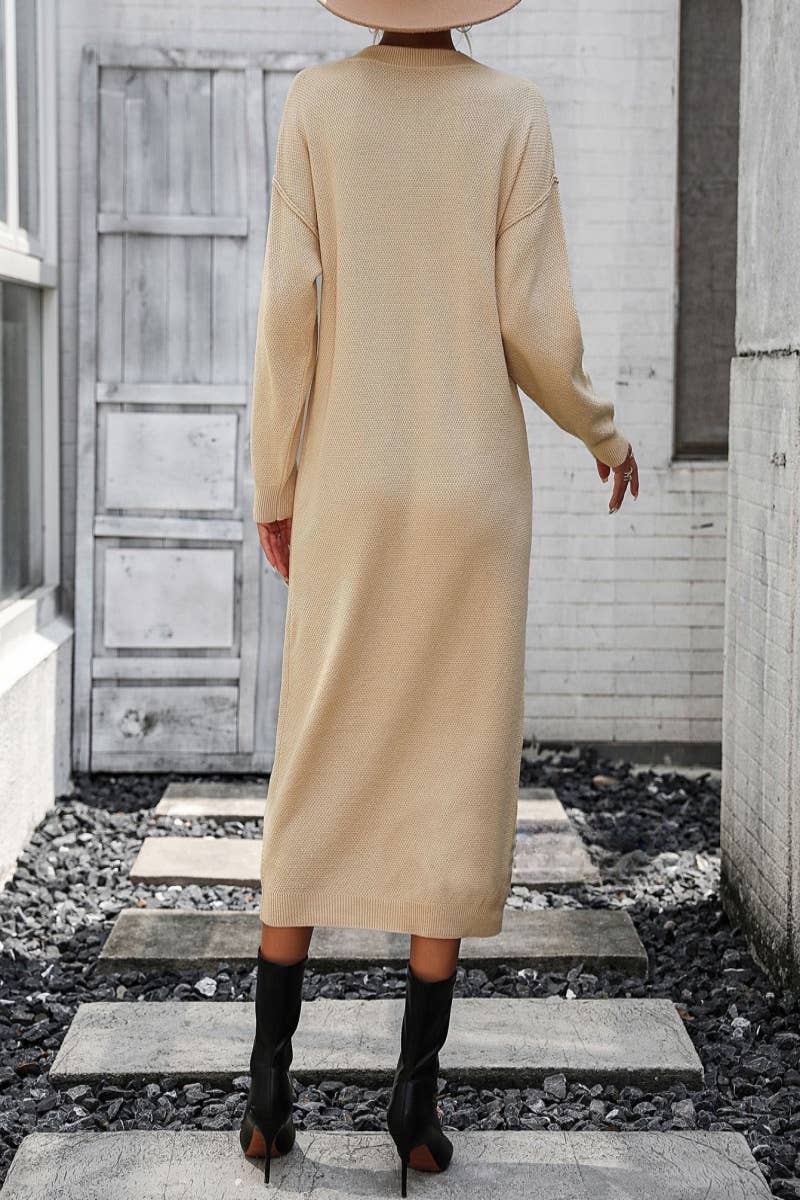 CWDMD538  Long Sleeve Loose V-Neck Button Tops Long Sweater