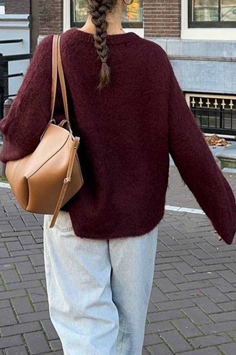 CWOSWL07523_SOLID COLOR LONGSLEEVED KNITTED PULLOVER SWEATER