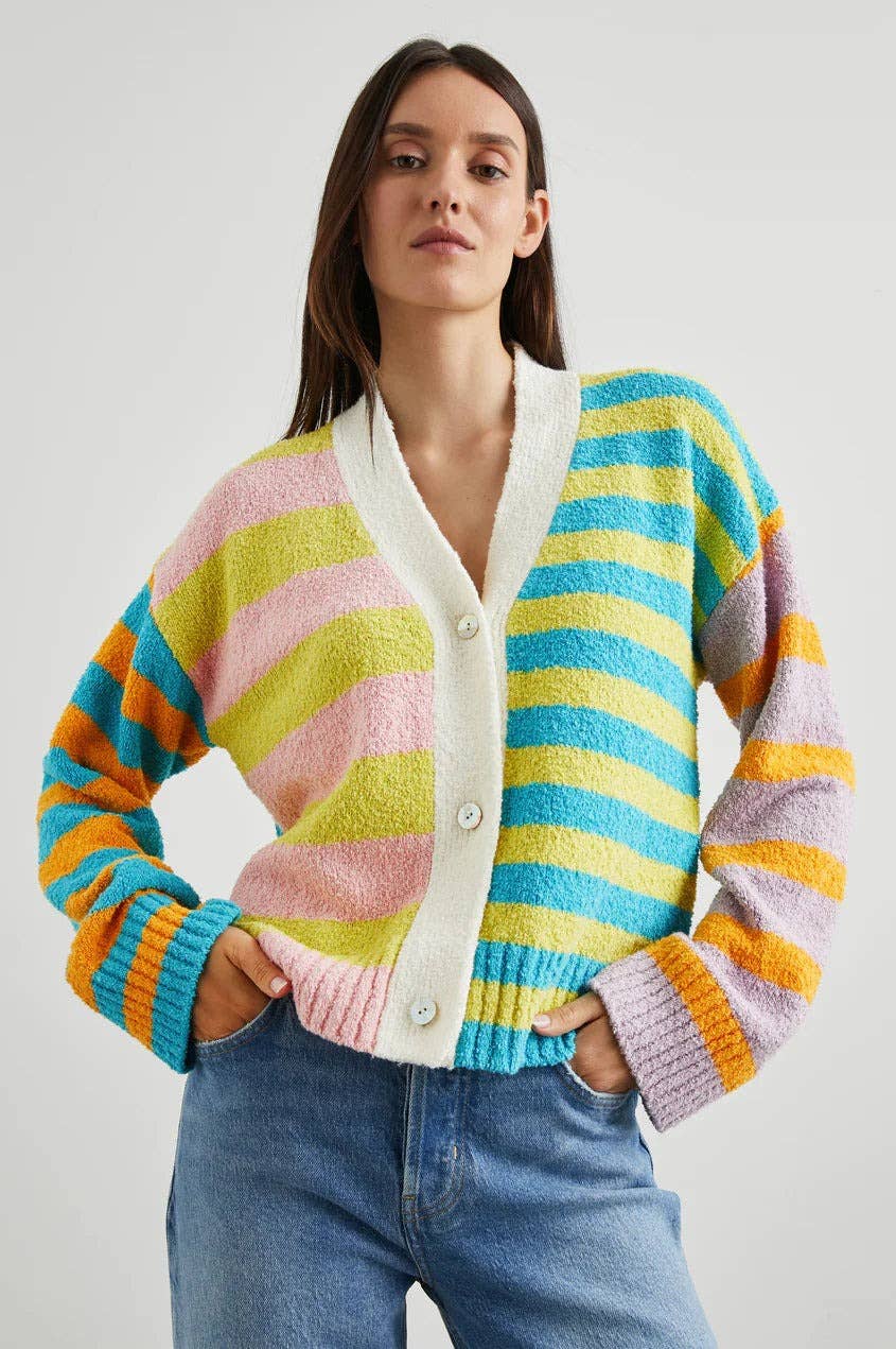 COLOR MATCHING STRIPED PLUSH LOOSE KNIT COAT