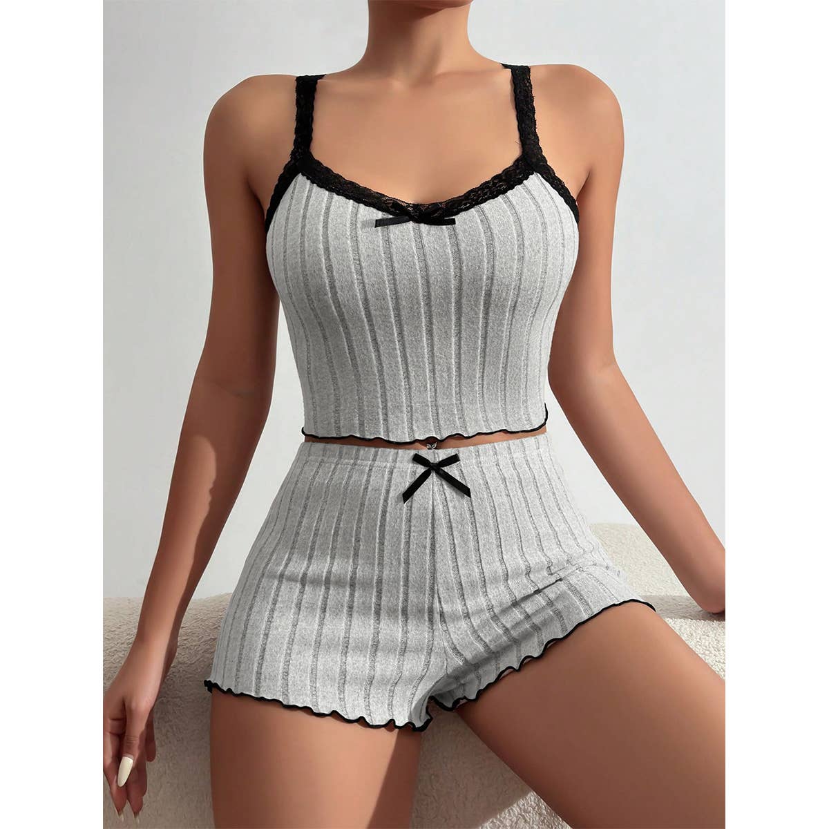 BOW HALTER TOP AND SHORTS TWO-PIECE SET