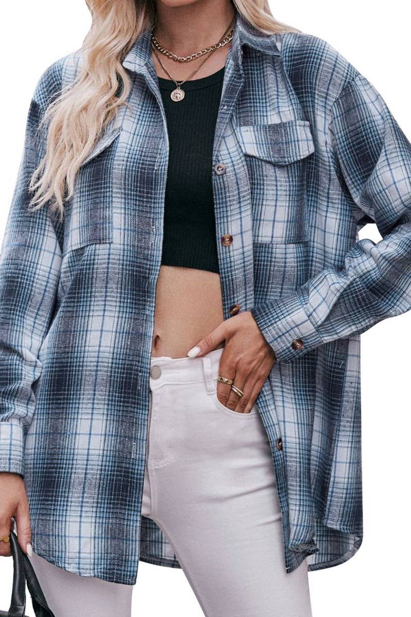 CWTSTL1691_OVERSIZE LOOSE LONG SLEEVE PLAID SHIRT