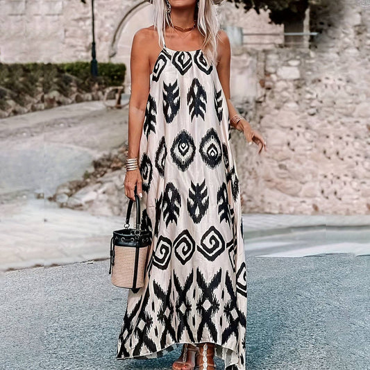 Fashionable versatile loose printed long dress