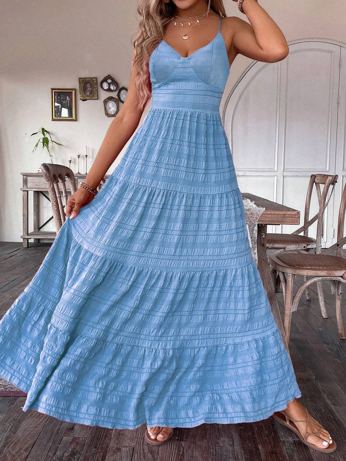 Cinched waist and a large hem solid-color dress