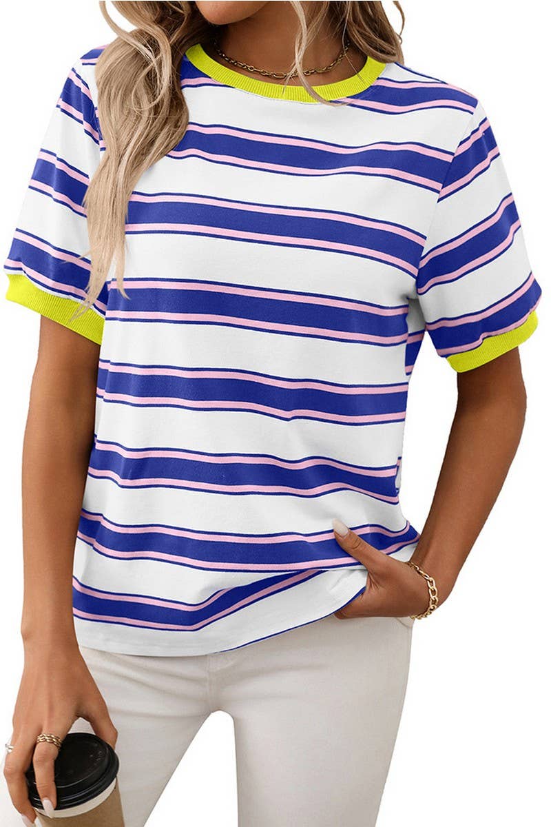 CWTTS1298_STRIPED CONTRAST COLOR SHORT SLEEVE T-SHIRT