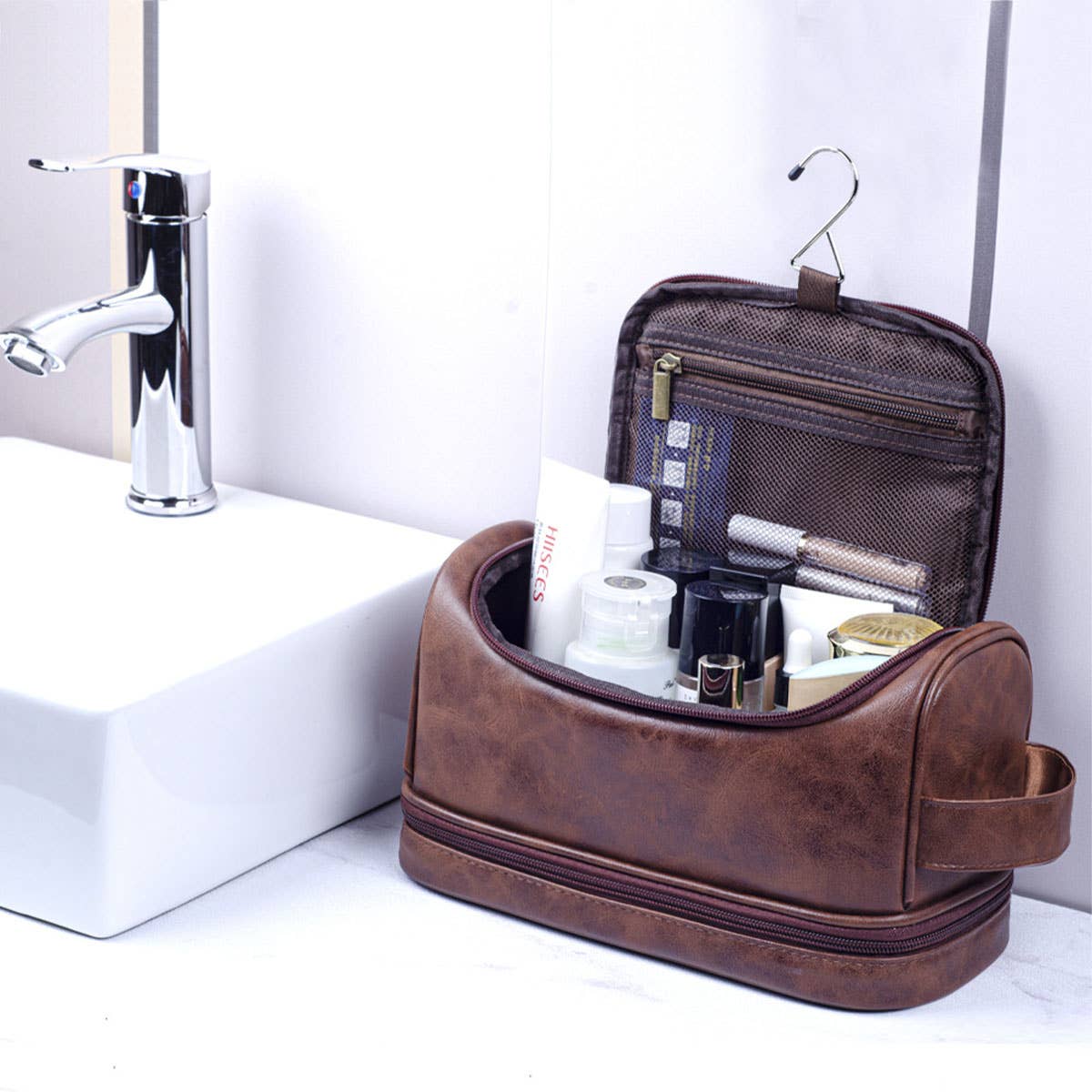 SIMPLE PORTABLE PU LEATHER COSMETIC BAG_CWAB0578