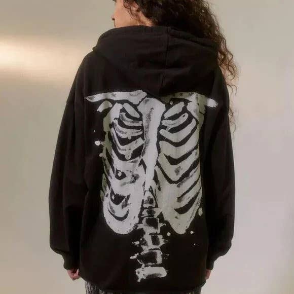 Fashionable punk-style zipper hooded sweatshirt