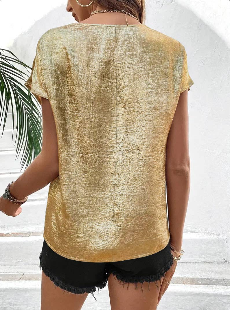 Casual loose V-neck bat-sleeve T-shirt