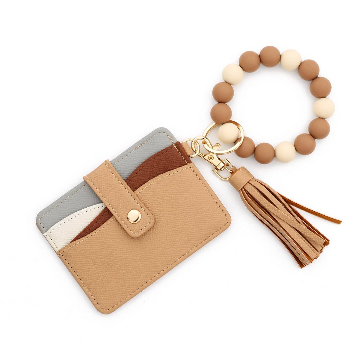 Silicone Bead Bracelet Keychain with ID Wallet_CUAB00446