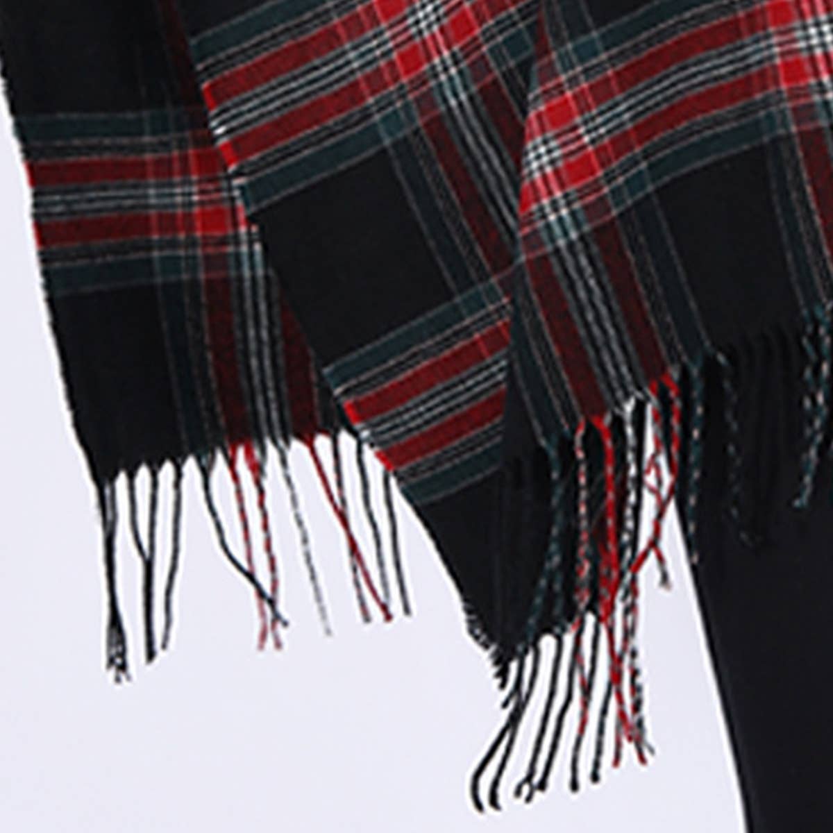 Plaid Faux Cashmere Cape Scarf with Tassels_CWASC0336