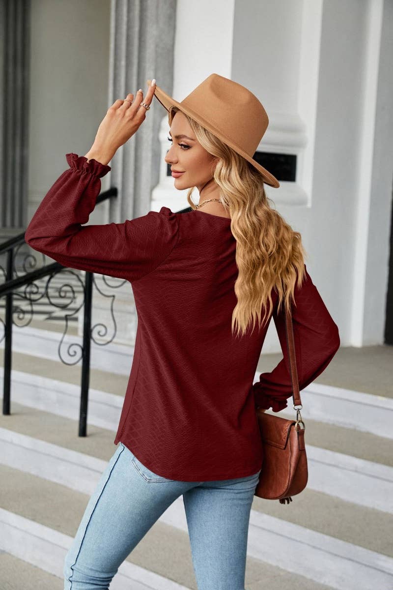CWTBLL2820_FALL SOLID COLOR CREW NECK LONG SLEEVE TOP