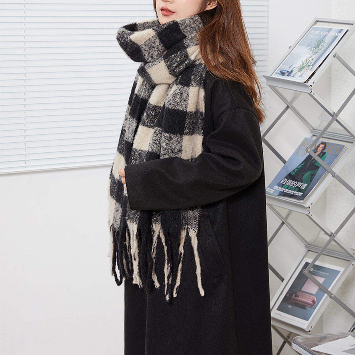 Women?™s Warm Small Check AC Scarf ??Sweet Style_CWASC2695