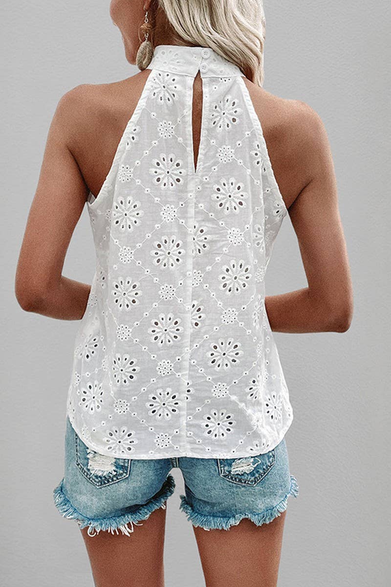 CWTHT0224_WHITE JACQUARD MOCK NECK HALTER TOP