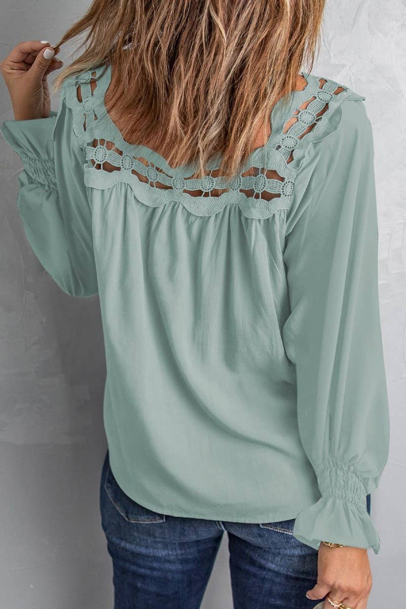 CWTBLL3979_SOLID LOOSE PULLOVER EYELET LACE SQUARE NECK TOP