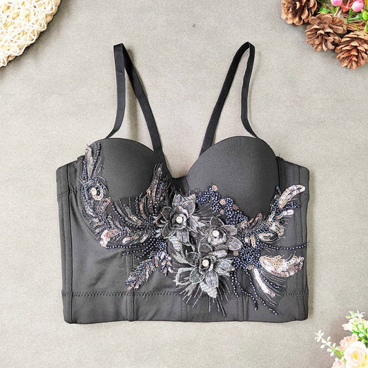 NEW EMBROIDERED FLOWER HERRINGBONE CORSET