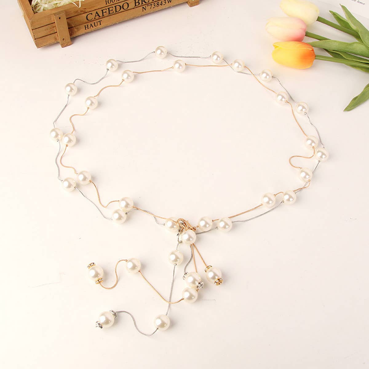 CWABE0928_WOMEN'S PEARL WAIST CHAIN THIN BELT