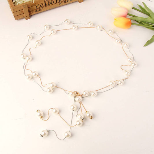 CWABE0928_WOMEN'S PEARL WAIST CHAIN THIN BELT
