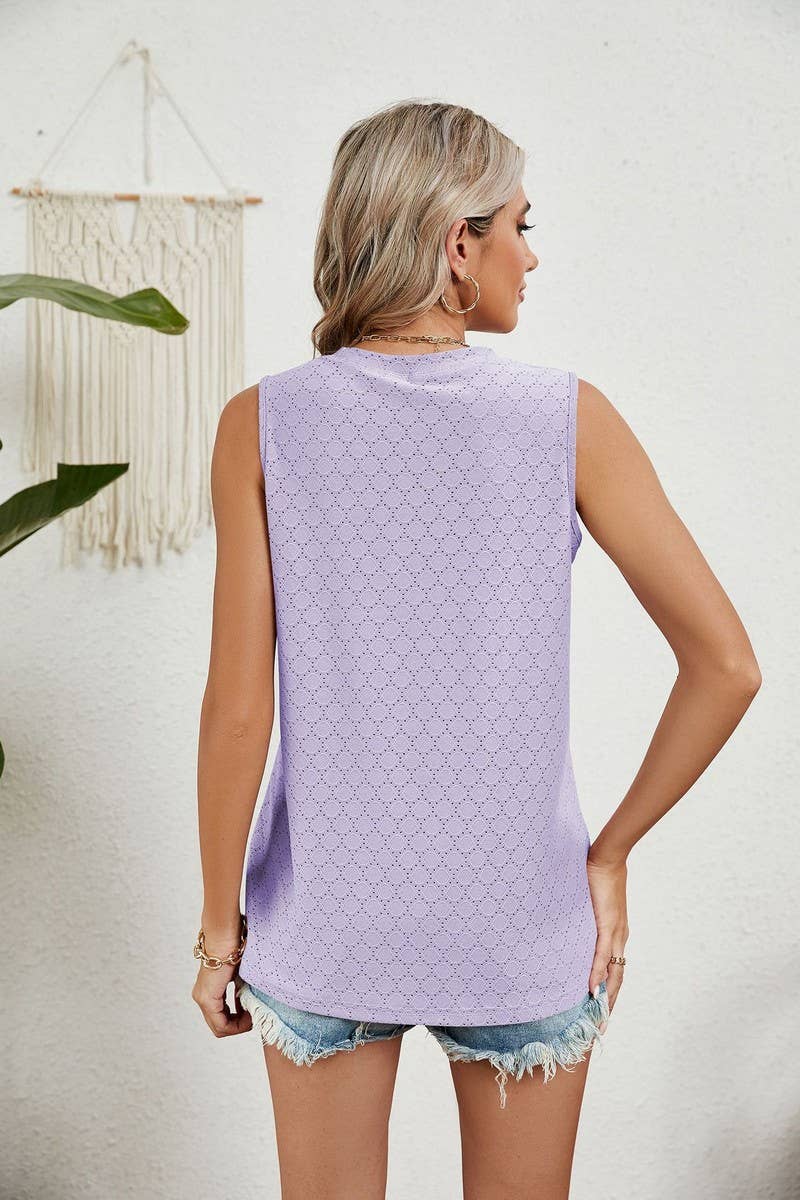 CWTBLSL0350_ROUND NECK SLEEVELESS PRINTED VEST T-SHIRT