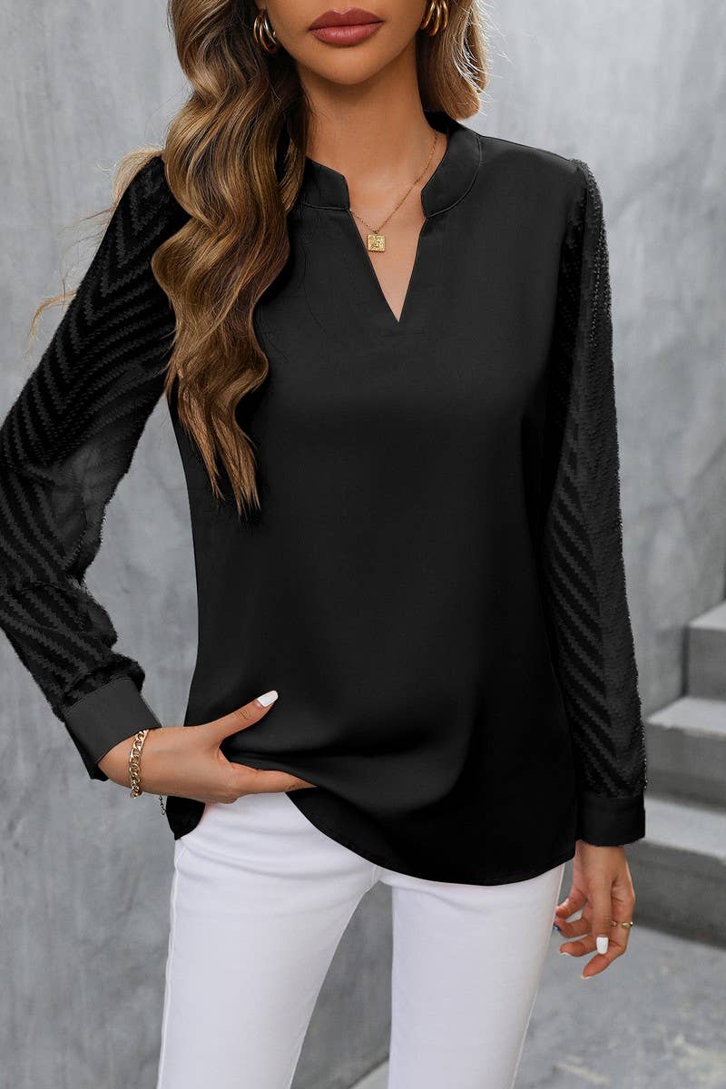CWTBLL3194_SOLID COLOR CHIFFON LONG-SLEEVED SHIRT