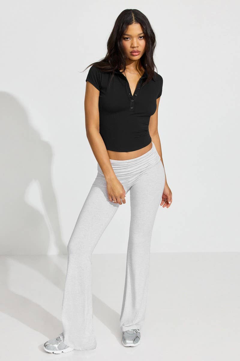 CWTTSL0456_POLO COLLAR BUTTON SPORTS WAIST VERSATILE TOP