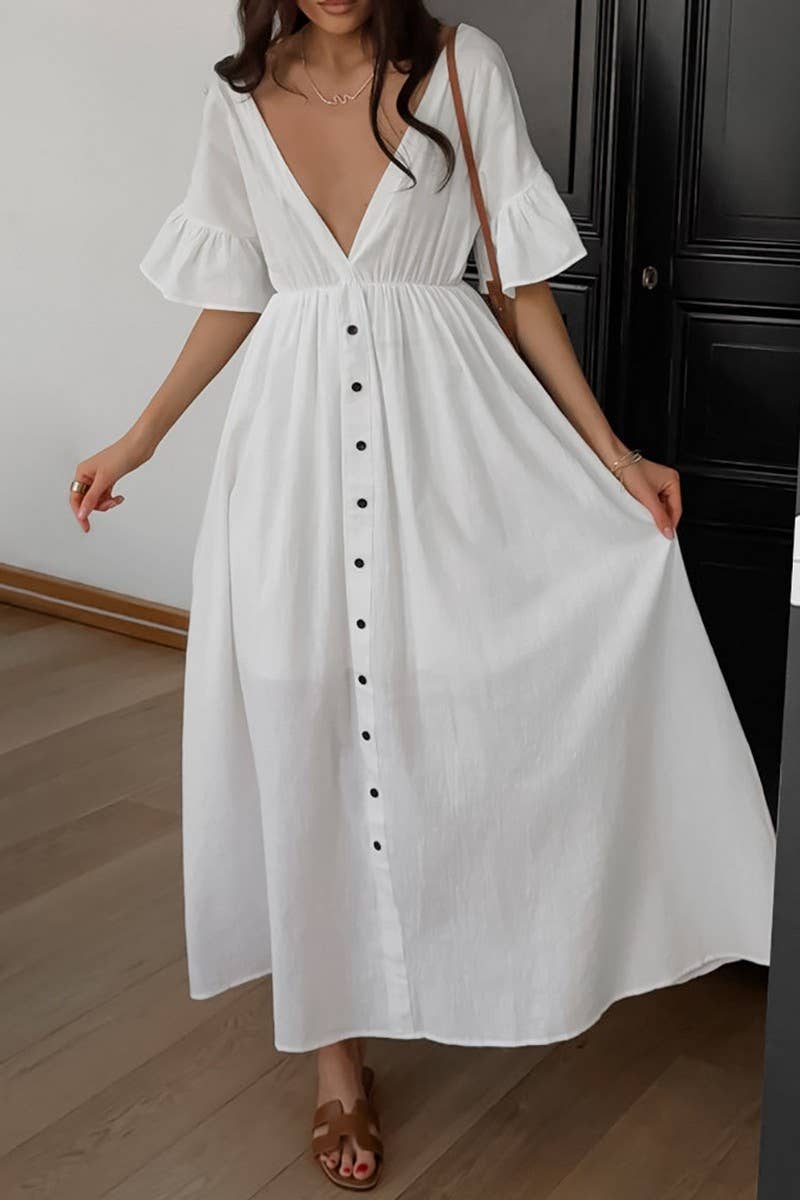 CWSPJ0201_COTTON AND LINEN TRUMPET SLEEVE HOME NIGHTDRESS