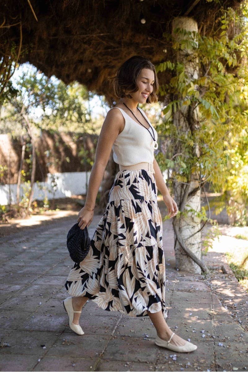 CWBLS0672_FLORAL ELASTIC WAIST VACATION MAXI SKIRT