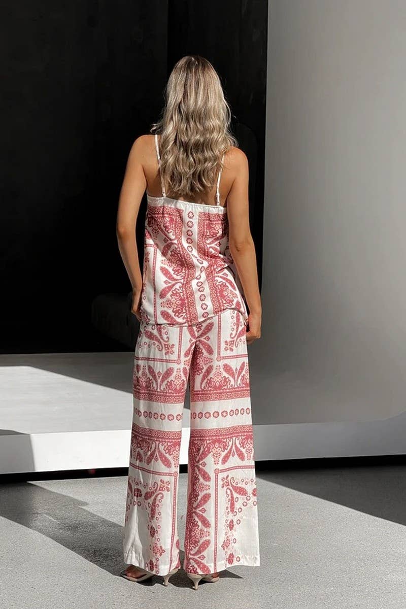 CWSS1254_CASUAL SUSPENDER TOP + WIDE-LEG STRAIGHT PANTS SET